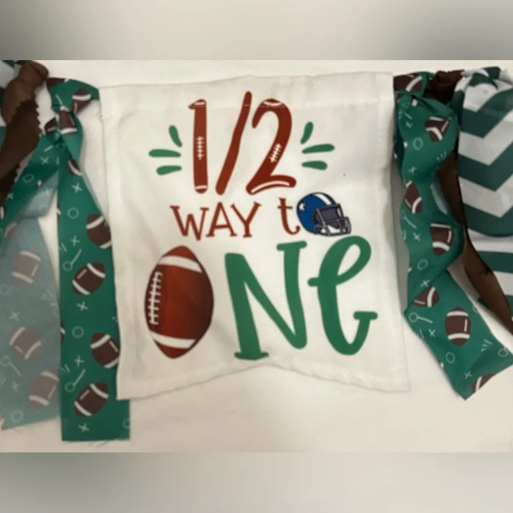Half Birthday Football Themed Baby Outfit with High Chair Banner 9-12 Months
